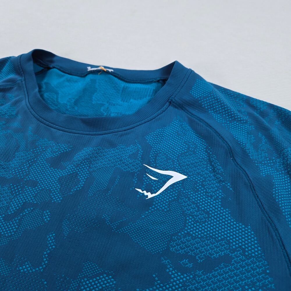 Gymshark Geo Seamless Teal Camo Short Sleeve T-Shirt Men's Size Medium
